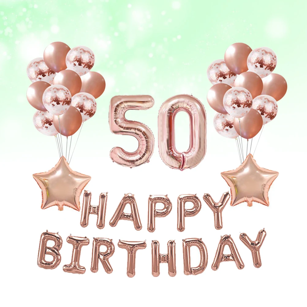 

37Pcs 50 Years Old Birthday Balloons Set Rose Gold Latex Sequins Aluminum Film Decorative Balloons Party Supplies