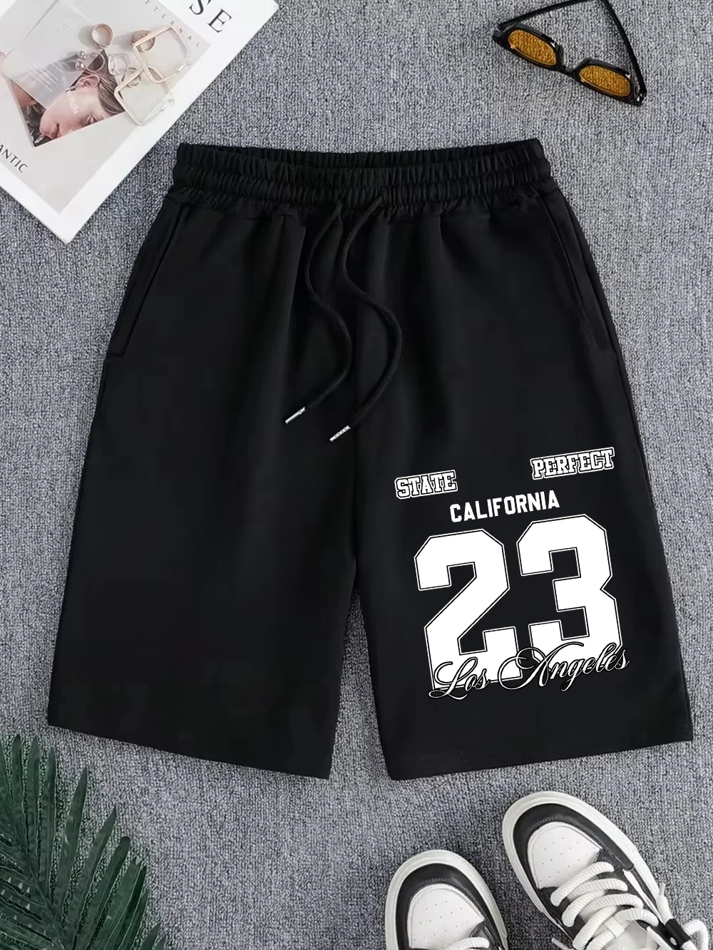 Los Angeles California 23 Pants Mens Summer Oversized Wide Knee Length Shorts Jogging Pocket Shorts Basics High Waisted Clothes