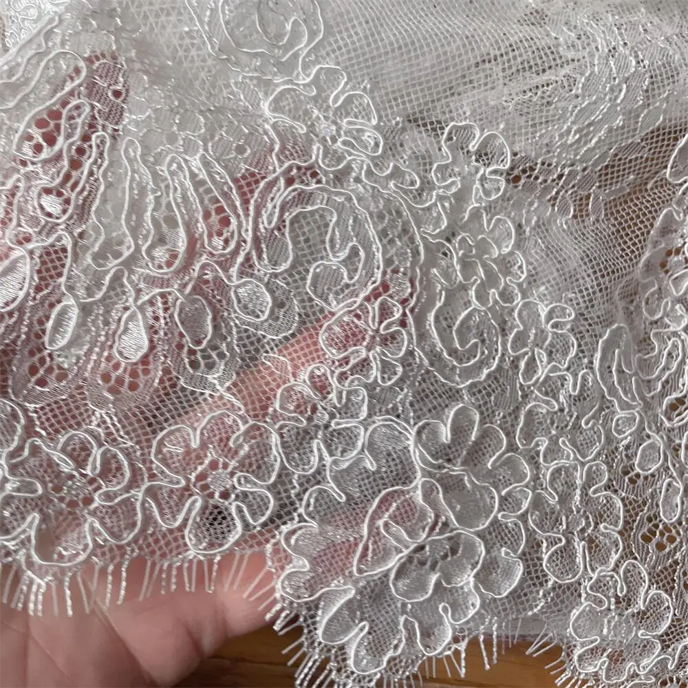 3D Border Eyelash Lace Fabric, Handmade DIY, Wedding Dress Accessories, RS5076, 47cm Width