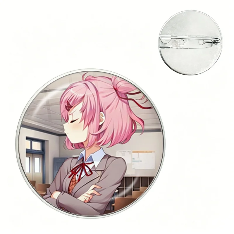 Cartoon Character Natsuki 25mm Anime Glass Dome Badges Brooches DIY Pins Decorations Birthday Valentine Gifts
