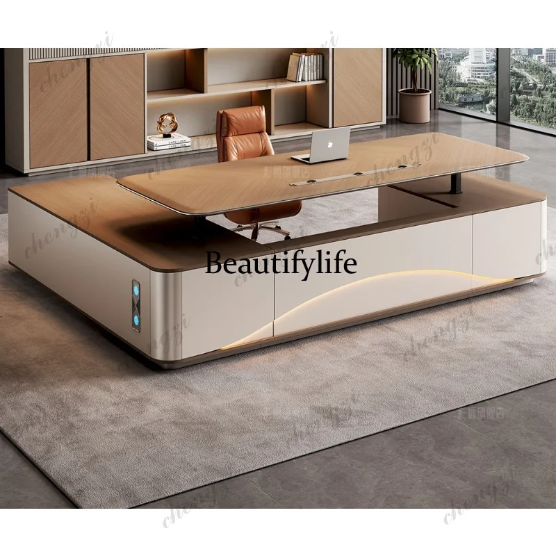 High-end smart boss desk, electric height-adjustable office desk, simple and modern, luxurious large class desk