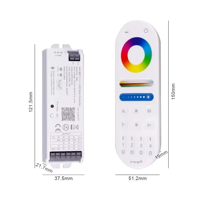WiFi 5 in 1 LED Controller Tuya Alexa Google Home Voice Control RGB RGBW CCT Led Strip Dimmer Bluetooth APP RF Remote 12V 24V