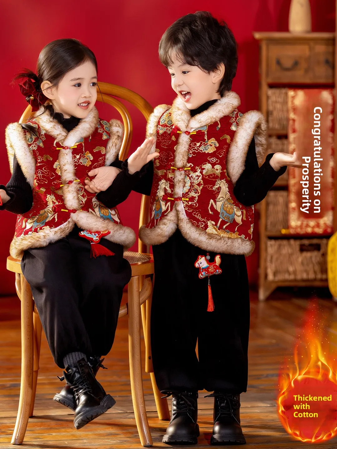 

Детский зимний костюм Thiened из хлопка, новый китайский костюм Sle Tang, жилет, костюм для выступлений, национальный костюм Sle Oulder Pad