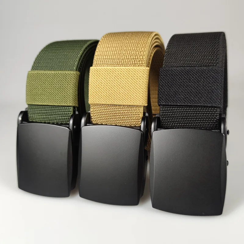 3.8cm Alloy Buckle Thickened Elastic Waistband Casual Business Waistband Men Perforated Tactical Training Nylon Woven Belt A3510