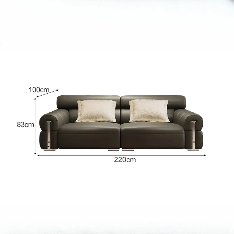 Leather Living Room Sofa Block Italian Minimalist Hall Villa Straight Couch Chaise Sleeper Black Canape Salon Home Furniture