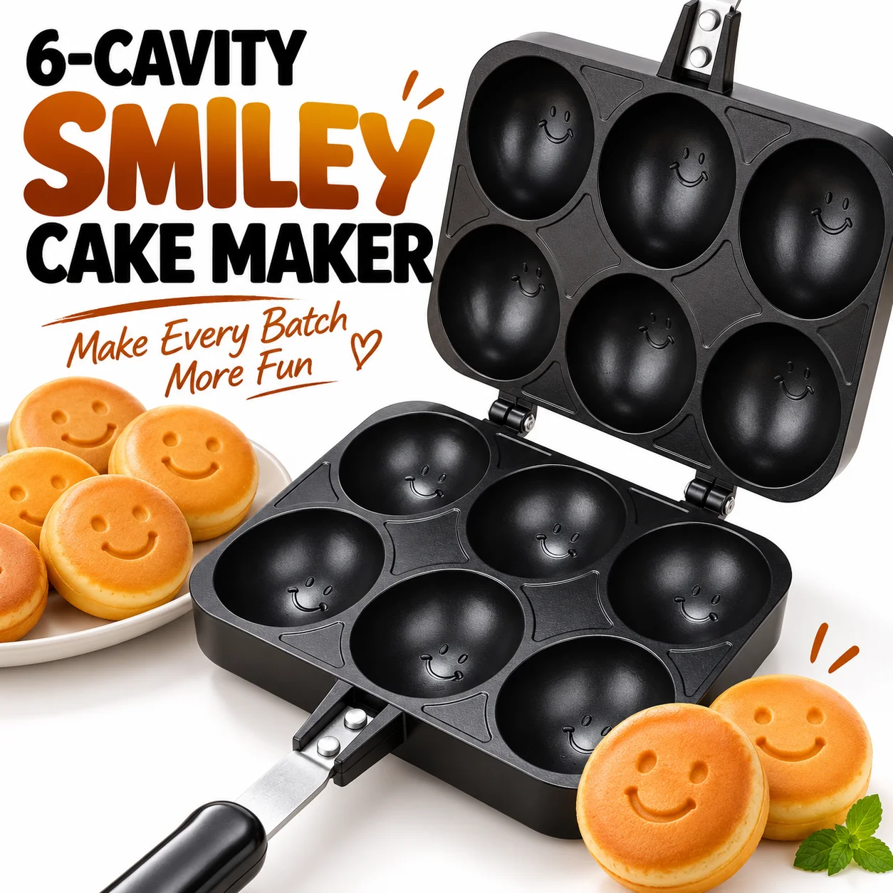 Uwhise Smiley Face Pancake Pan 6 Cavity Egg Waffle Maker Non Stick Double Sided Breakfast Skillet For Gas Stove Cookware