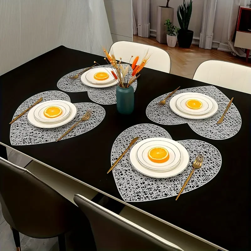 Valentine's Day Romantic Heart Shape PVC Placemat Creative Heart Shape Premium Feeling Light Luxury Heat Insulation Mat