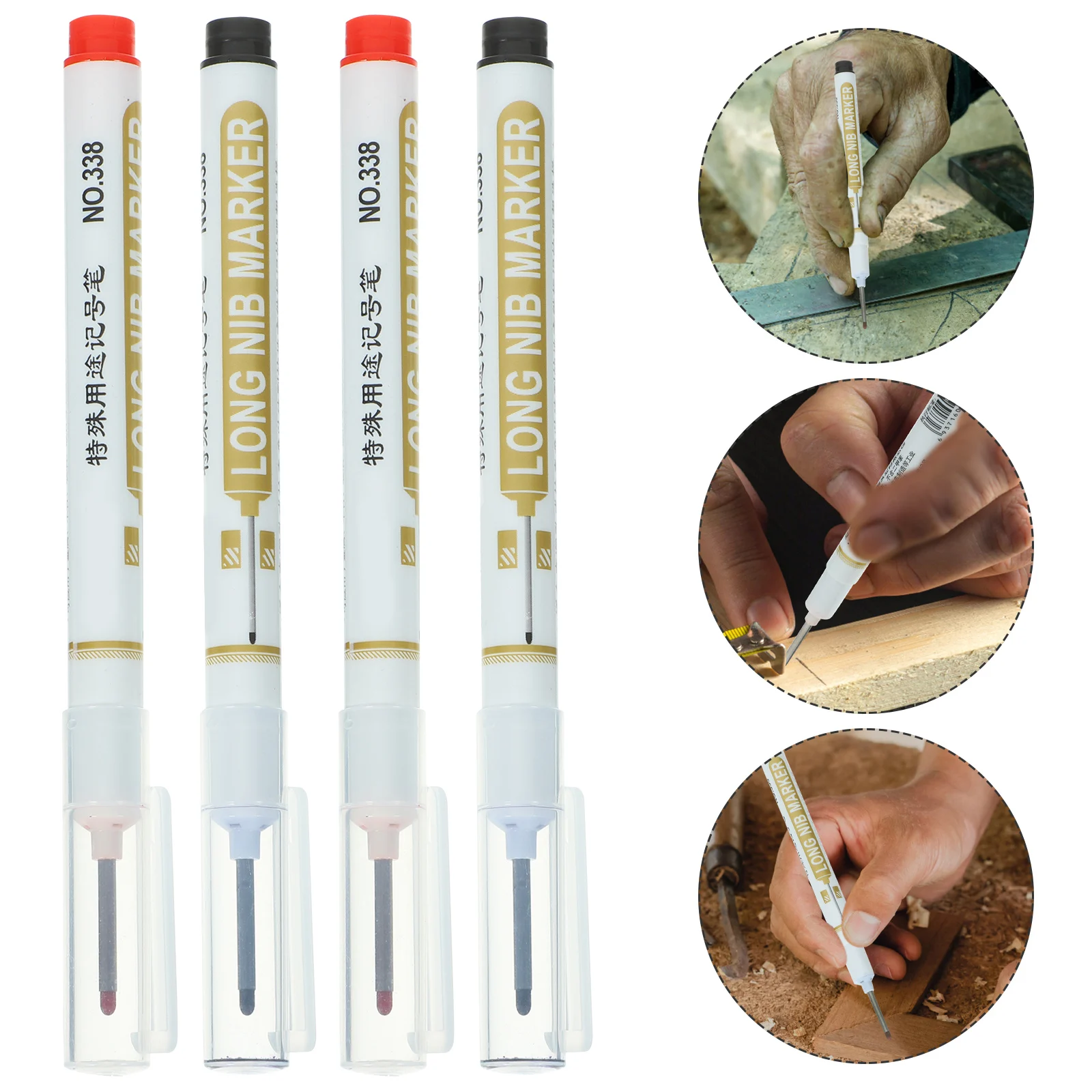 

8 Pcs Black Red Marking Pens Long Permanent Deep Hole Carpenters Woodworking Tools Fine Line PaintMarkers For Construction