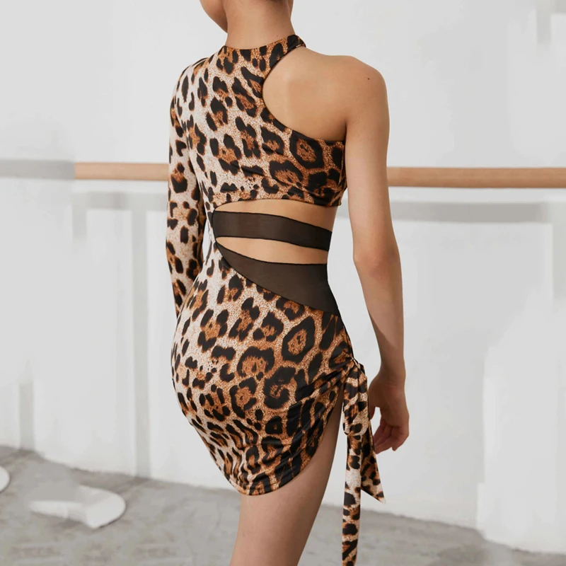 ZYM-Robe de Concours de brevLatine pour Bol, Robe Léopard à Manches Simples, ChaCha, Régions ba, Tango, Enfants, DQS11783