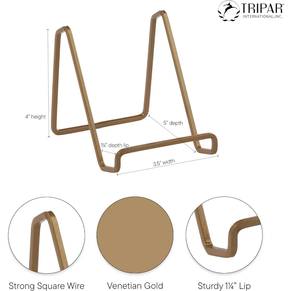 Supporto quadrato in metallo dorato veneziano da 4 pollici, cavalletto in filo quadrato, piccolo supporto per foto, piccolo supporto per libri per tavolo, display