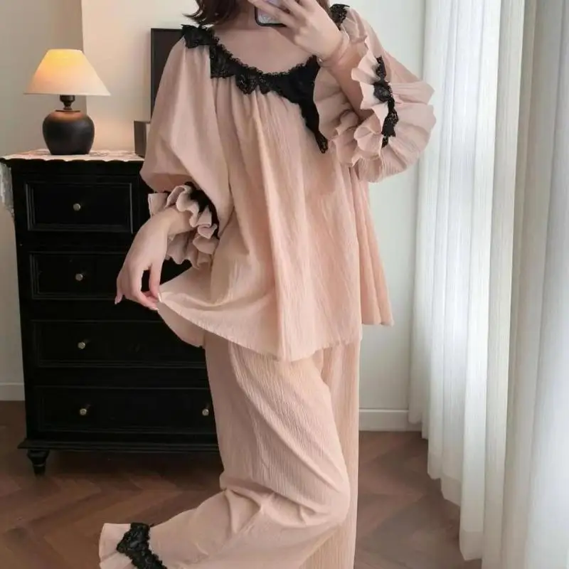 Fashionable Casual Women's Small Fragrant Style Pajama Autumn Long Sleeved Simple Korean Girls' Casual Autumn Home Clothing Set