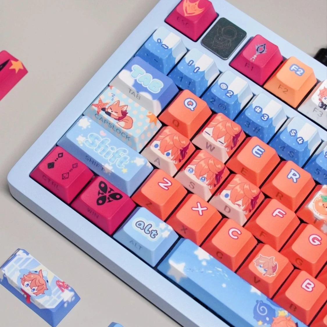 MAIMOOO Tartaglia Cute Q Version Keycap PBT Cherry MOA Profile Genshin Impact Cartoon Anime Game Keycaps for Mechanical Keyboard
