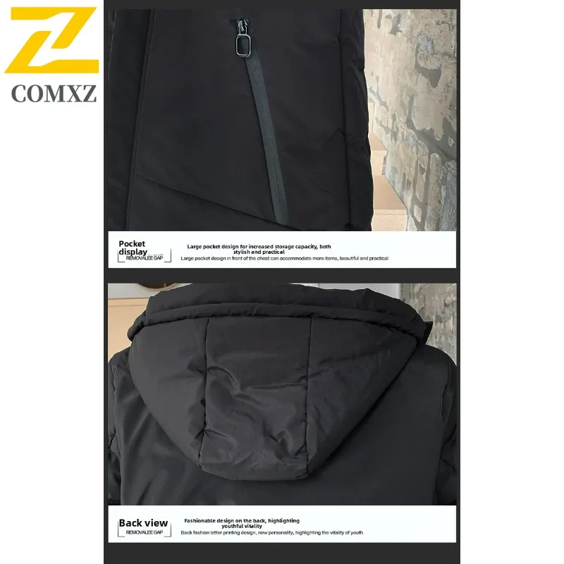 COMXZ Men's Mid-Length Winter Cotton-Padded Coat Plus Size Thickened Trendy Winter Jacket Waterproof Windproof windbreaker 2025