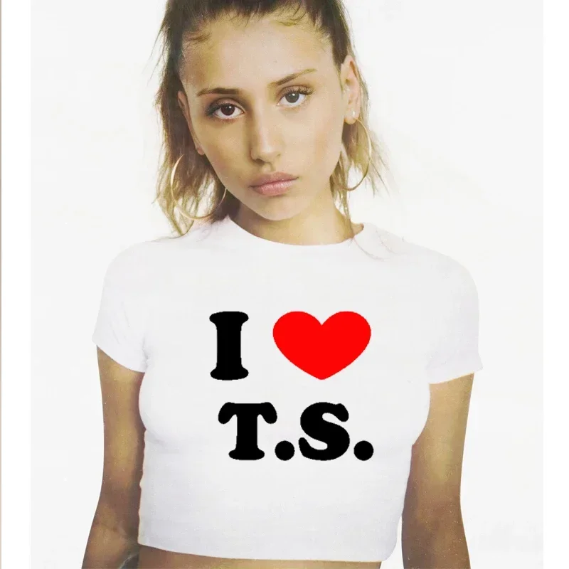 Camisetas recortadas أنا أحب T S para mujercamiseta de manga corta a la moda de verano ropa Y2k camiseta Harajuku para beb