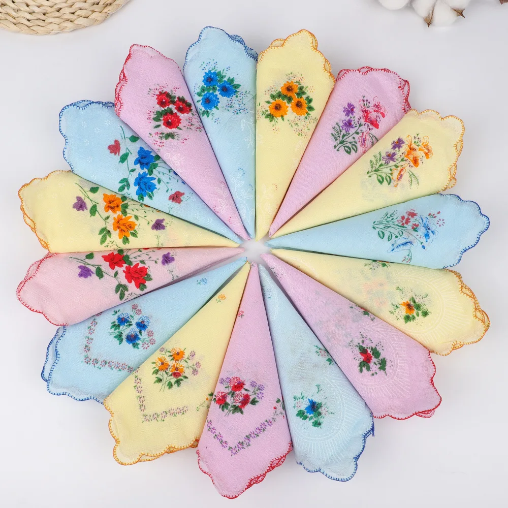 

15 шт. случайный классический женский платок в форме полумесяца, хит продаж, носовой платок из чистого хлопка, старомодный тонкий ретро-платок 29*29 см