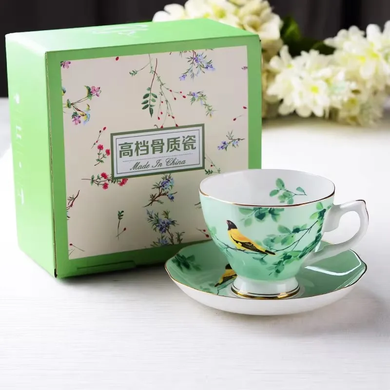 Creative Bone China Flower Tea Cup And Saucer Set Ceramic Coffee Cup Set British Black Tea Cup Chinese Wedding Tea Set