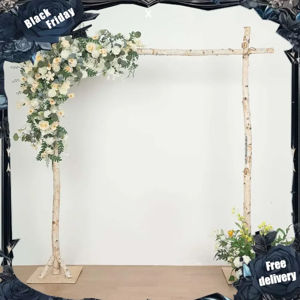 7.5ft Natural Birch Wood Square Wedding Arch, Rustic Arbor Photography Backdrop Stand