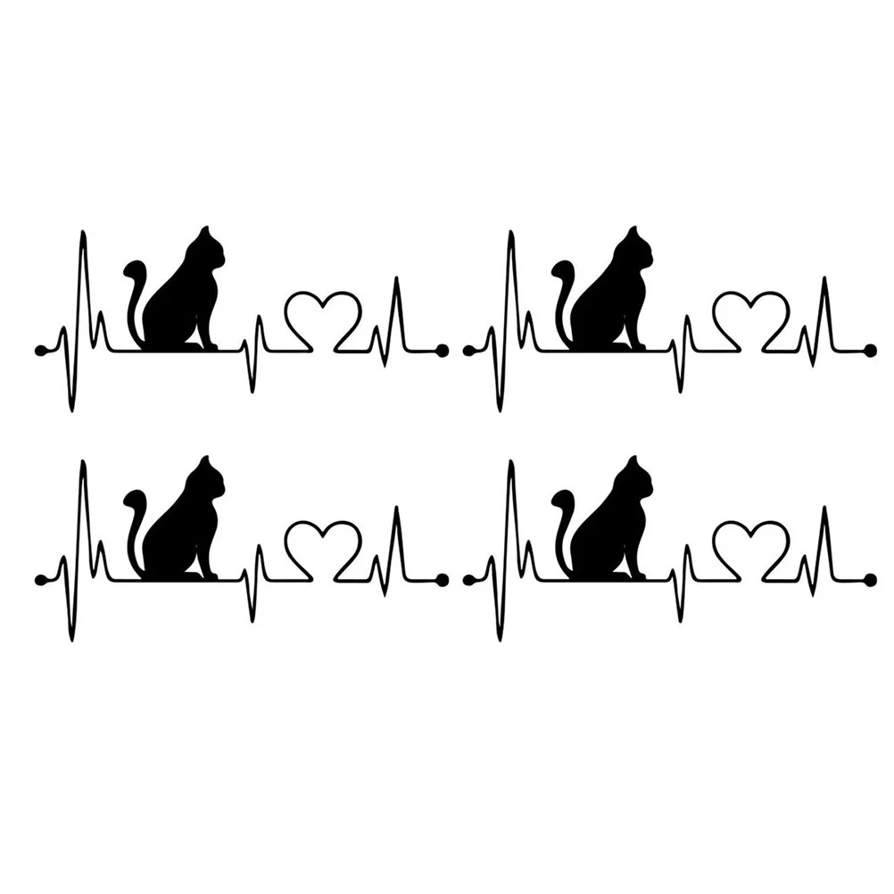 4PCS Love Heart ECG Car Sticker Cat Decals Auto Truck Bumper Window Sticker (Black) car decals cat car sticker