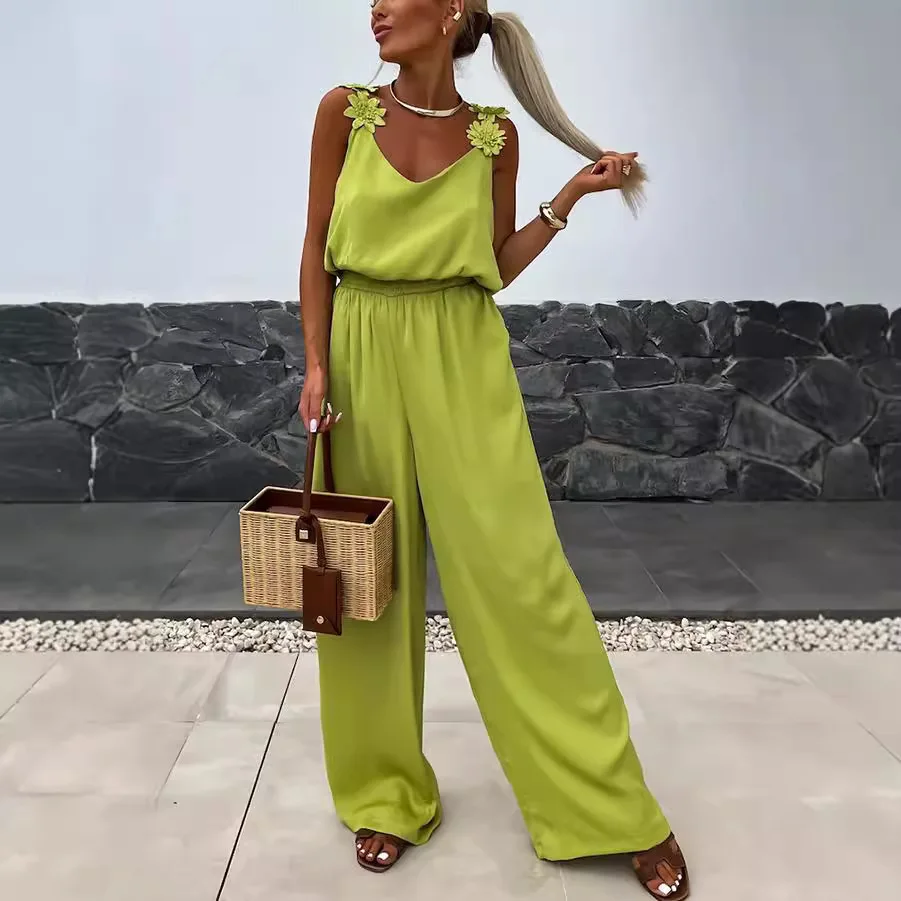 2026 Ladies Off Shoulder Sleeveless Jumpsuit Summer Women Casual Solid Rompers Streetwear Long Playsuits Overalls With Pockets