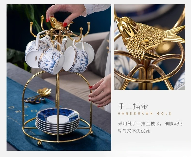 طقم شاي بعد الظهر الصيني ذو العظام البريطانية الفاخرة الخفيفة، طقم شاي منزلي ملمس القهوة الأمريكية #2