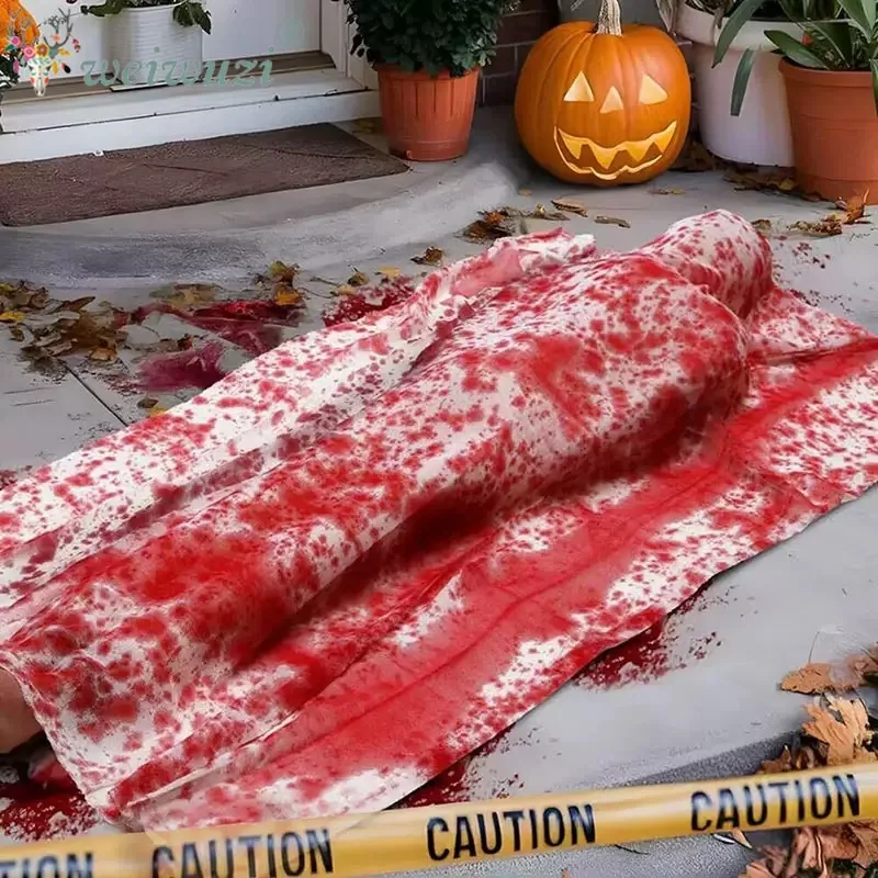 Halloween Accessories Bloody Inflatable Fake Corpse Prop with Foot Operated Air Pump Creepy Crime Scene Haunted House Decoration
