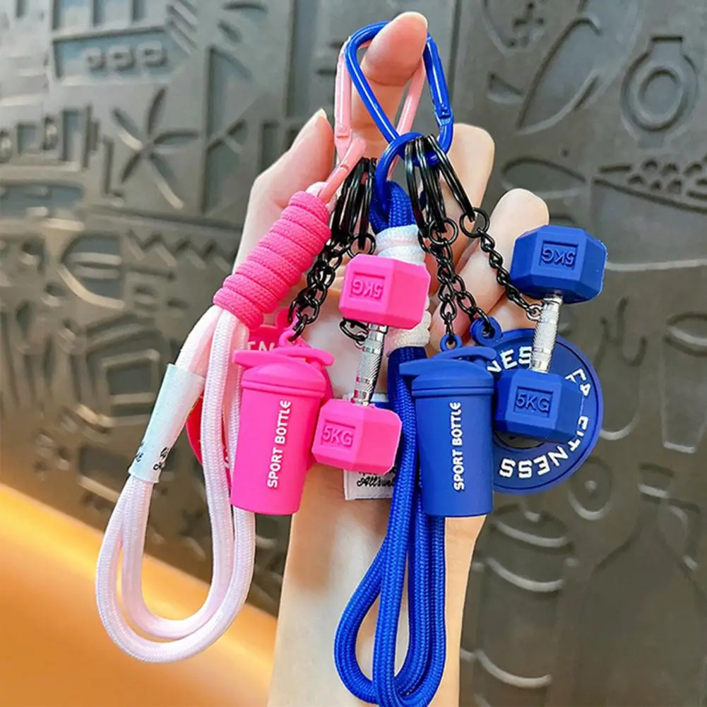 Fitness Keychain Multifunctional Keychain Pendant with Woven Lanyard Fitness Dumbbells Barbell Plates Charm Portable Sports