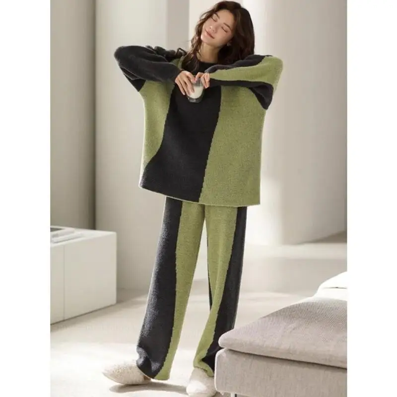 여성용 따뜻한 겨울 파자마 세트, 크리스마스 패션 홈웨어, 귀엽고 부드러운 파자마 세트