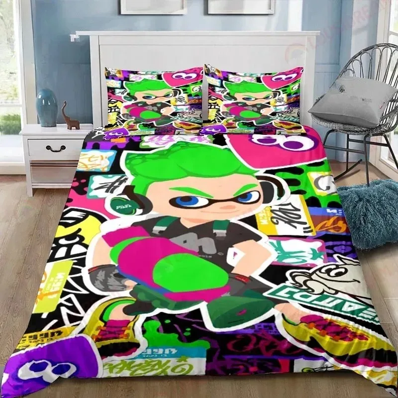 

Cartoon game S-Splatoon Duvet Cover Pillowcase Bedding Set Adult Boys Girls Bedroom Decoration Children Gift Single Double Size
