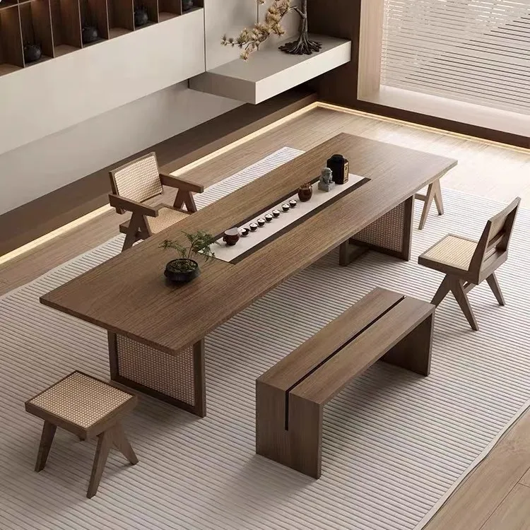 Solid wood tea table Solid wood large board table Office tea room Kung Fu tea table Household