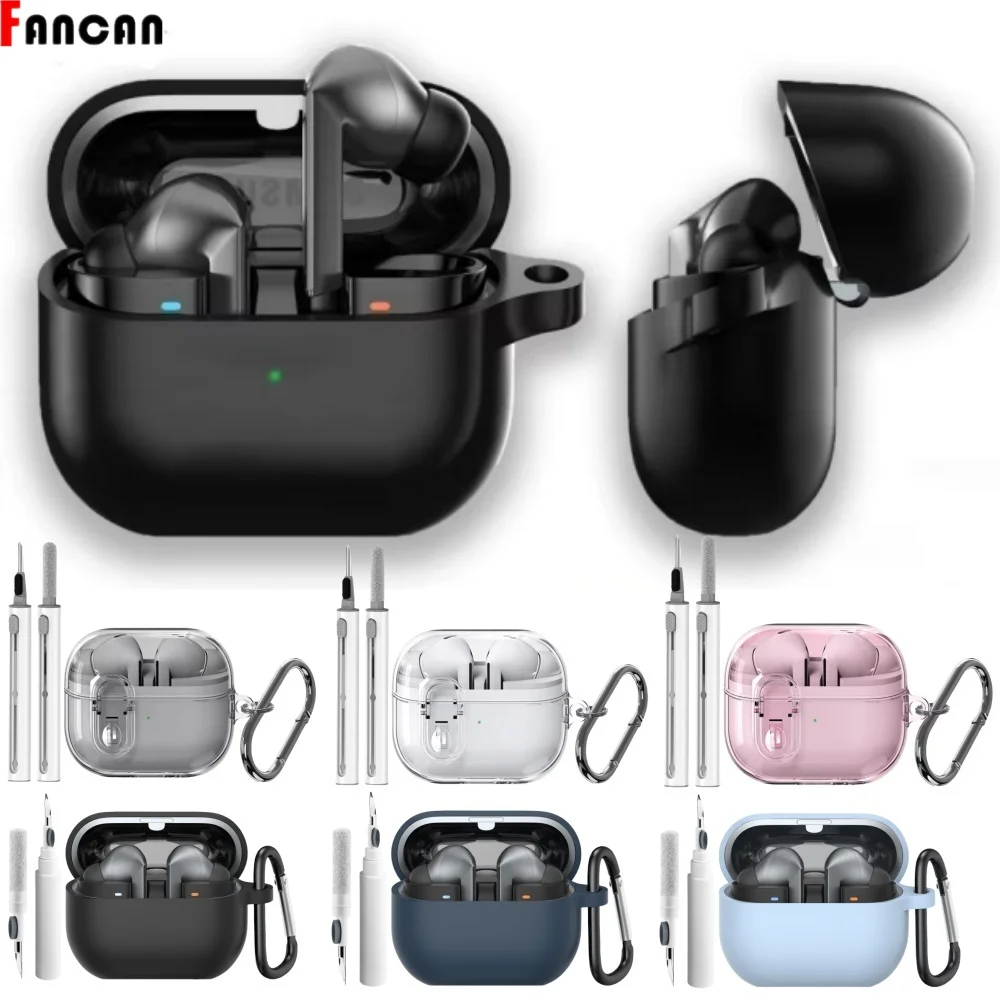 حافظة جديدة 2025 لهاتف سامسونج جالاكسي Buds 3/3Pro قفل آمن شفاف Fundas لهاتف سامسونج جالاكسي Buds 3 Buzz 3 Pro مع سلسلة مفاتيح