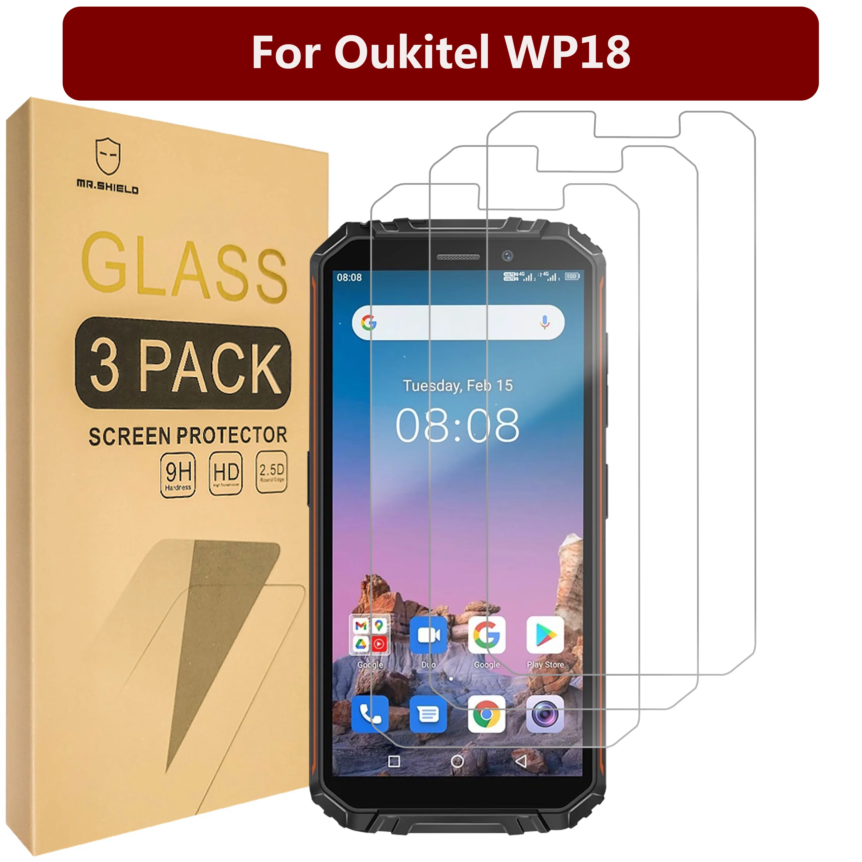 

Mr.Shield Screen Protector compatible with Oukitel WP18 [Tempered Glass] [3-PACK] [Japan Glass with 9H Hardness]