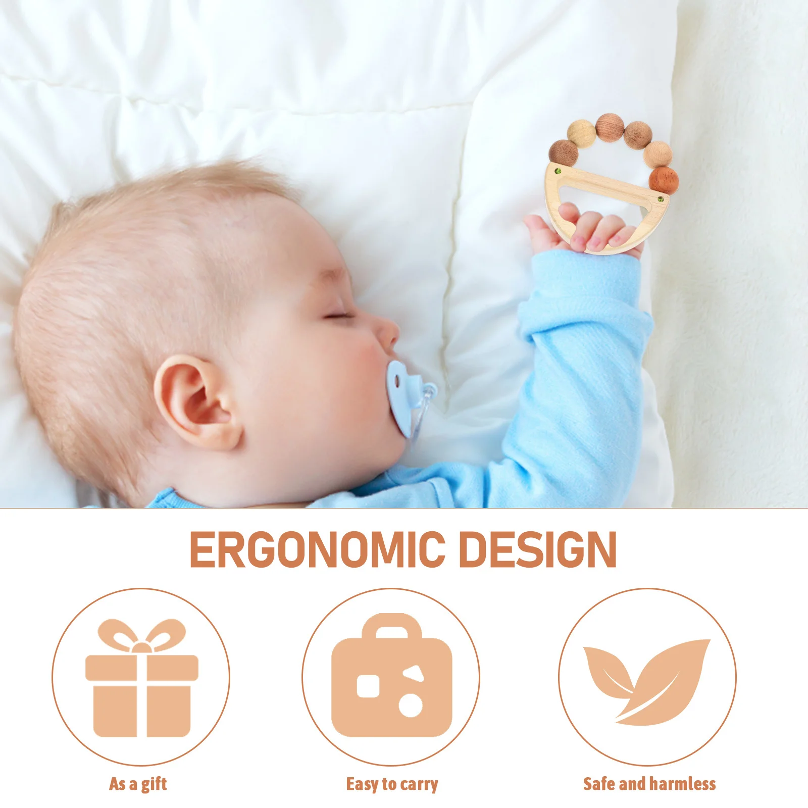 Chocalho de madeira para bebês, engraçado, educacional, agarrar, brincando infantil, aprendizagem, superfície macia, portátil, som de chocalho para recém-nascidos