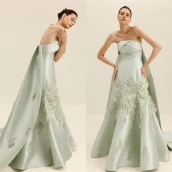 Customized Evening Dress Saudi Arabia Dearin Strapless Trumpet Floor Length Open Back Skirts Draped Applique Sleeveless Bespoke