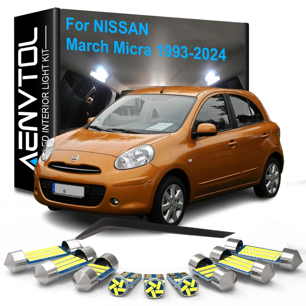 8 Uds luces interiores LED para coche Canbus para Nissan March Micra K11 K12 K13 K14 1993-2024 lámparas de matrícula para maletero de lectura de cúpula automática