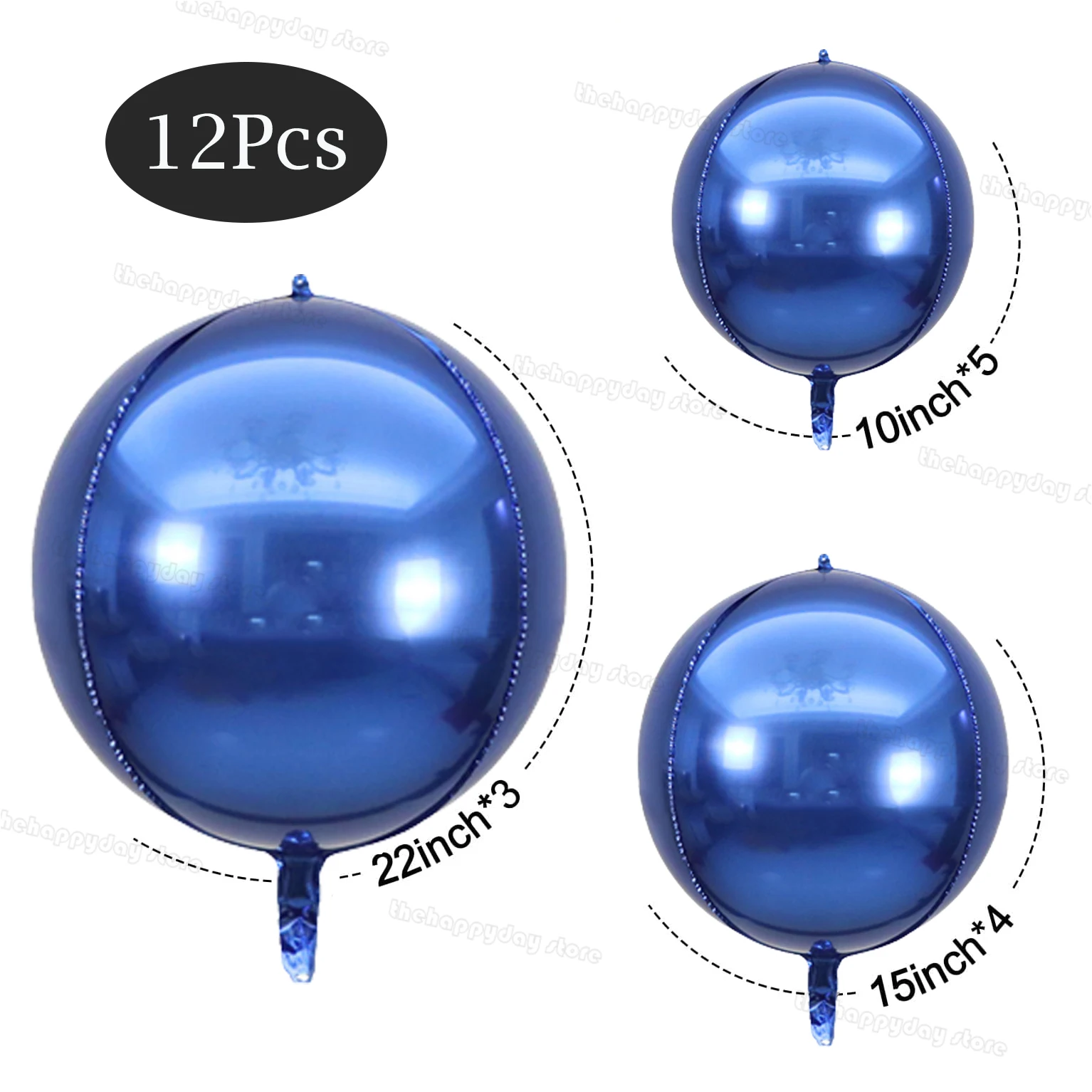 12 قطعة بالونات رقائق مستديرة 4D باللون الأزرق الداكن 22 "15" 10 "أزرق معدني 4D احباط بالون الهيليوم لتزيين حفلات أعياد الميلاد والتخرج والزفاف #3