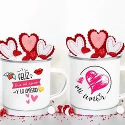 Happy Love and Friendship Day Print Valentine Enamel Mugs Coffee Mug Valentine's Party Drink Wine Juice Cups Enamel Cup Gifts