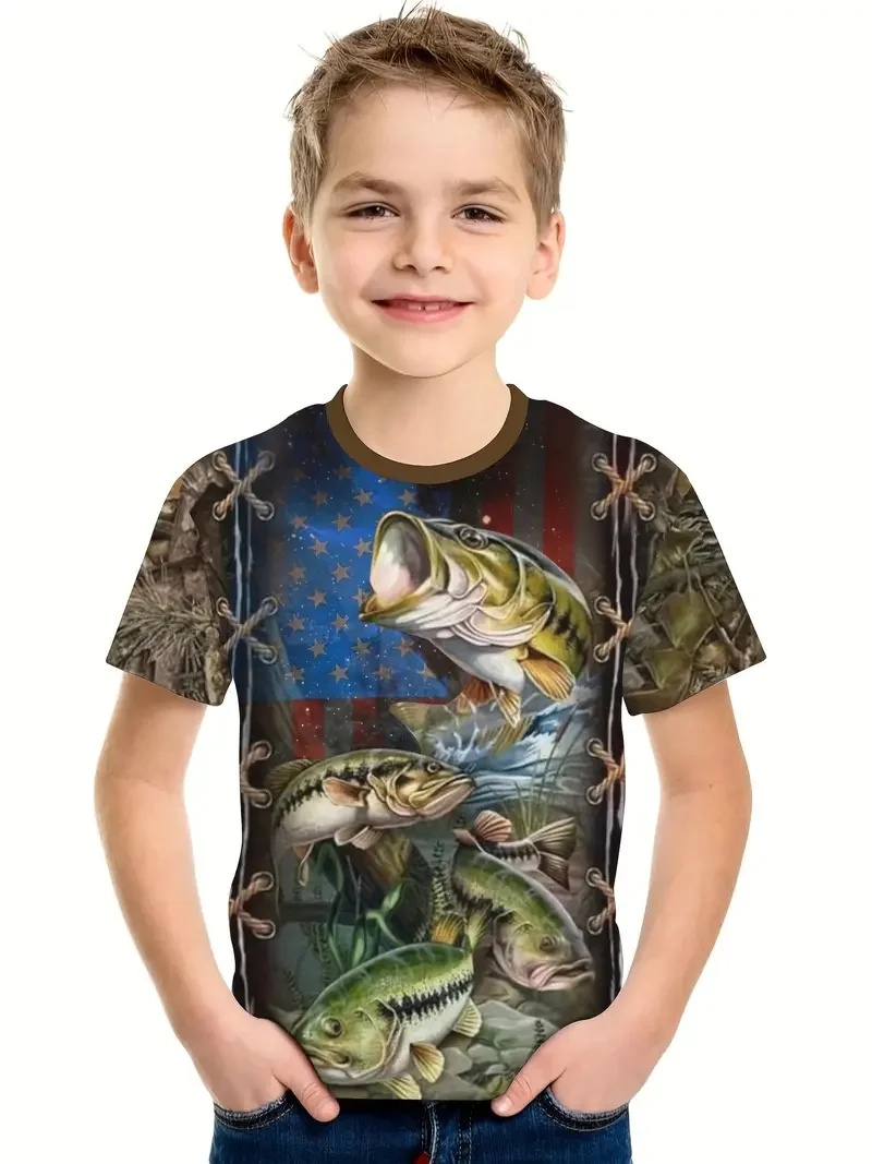 2024 Fish 3d Print Top Tee Shirt Kids Boys Clothes Anime Short Sleeve Casual Children's Clothing Fashion T Shirt