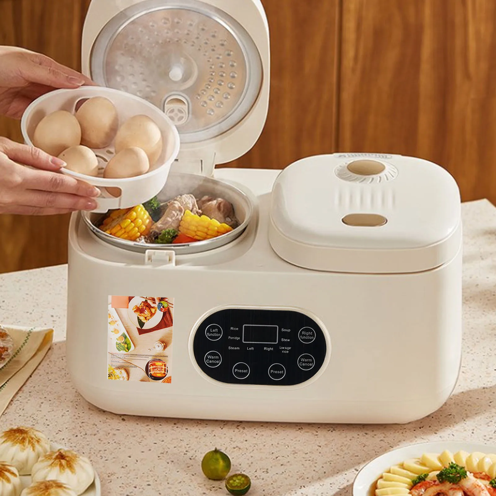 

Двойная мультиварка, рисоварка, всплывающая крышка, функция таймера, съемная многофункциональная кастрюля, сервер для шведского стола для кухни, вечеринки