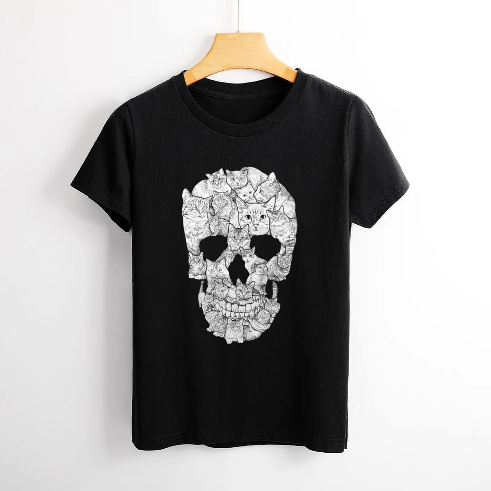 Cat Skull Kitty Skeleton  Costume Tarot Premium T Shirt Graphic Shirt Casual Short Sleeved Female Tee T-Shirt Size S-4XL