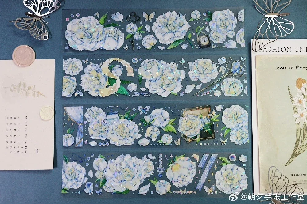 

stock clear white Floral Shiny Washi PET Tape
