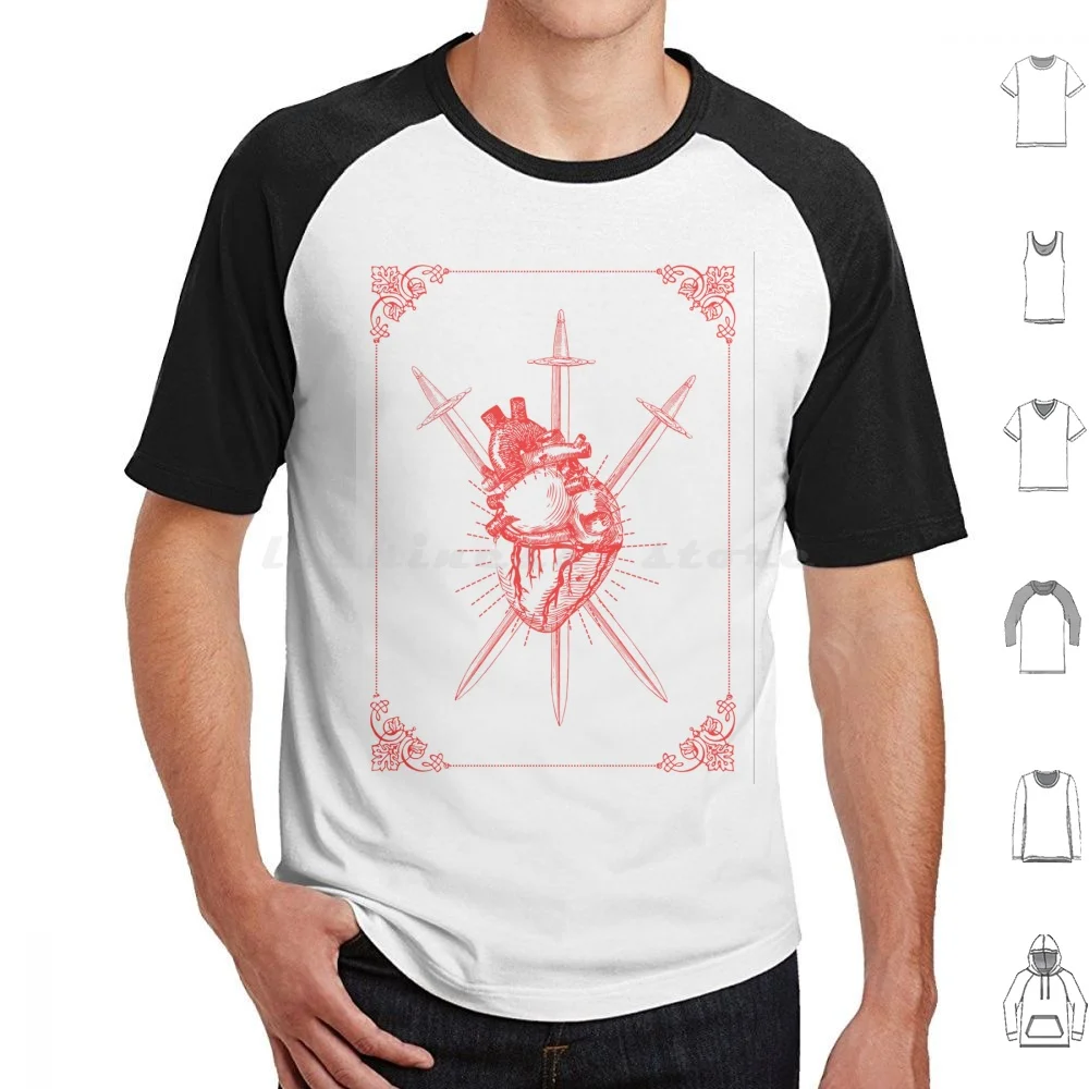 3 Of Swords Tarot Card T Shirt Big Size 100% Cotton Tarot Witch Occult Magic Halloween Death Moon Astrology Pagan Spell