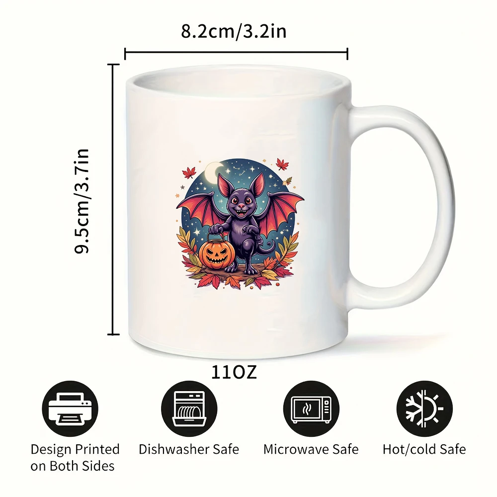 ハロウィンコウモリイラスト 11オンス漫画マグカップ ハロウィンキッズ用冷温飲料カップ 家族 オフィス クリスマスギフト クリエイティブオフィスC