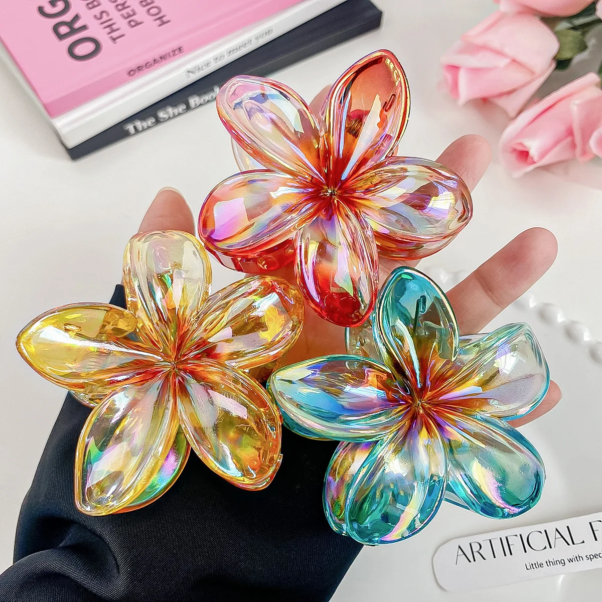 

New Plumeria Hair Clips Flower Hair Claw Clip Trendy Hair Clip Korean Hair Accessories For Girls Hairgrip Ponytail Headwear
