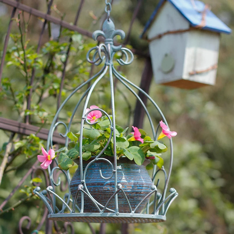 

American Retro Old Wrought Iron Crown Birdcage Hanging Basket Flowerpot Homestay Layout Pendant Outdoor Garden Decoration Crafts