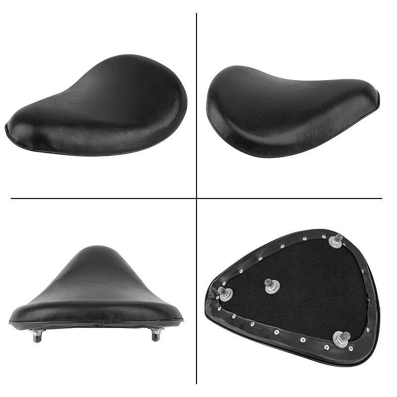 Black Leather Solo Driver Seat Pad Flame Slim Saddle For Harley Sportster XL Bobber Chopper Custom Motorcycle Parts
