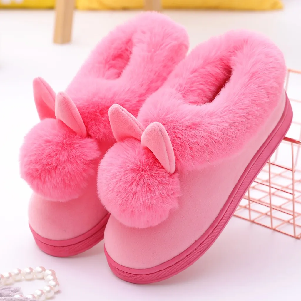 Women Home Slippers Winter Warm Furry Slippers Rabbit Soft Ears Winter Comfort Shoe Footwear Indoor Women Bed Slippers Size 8