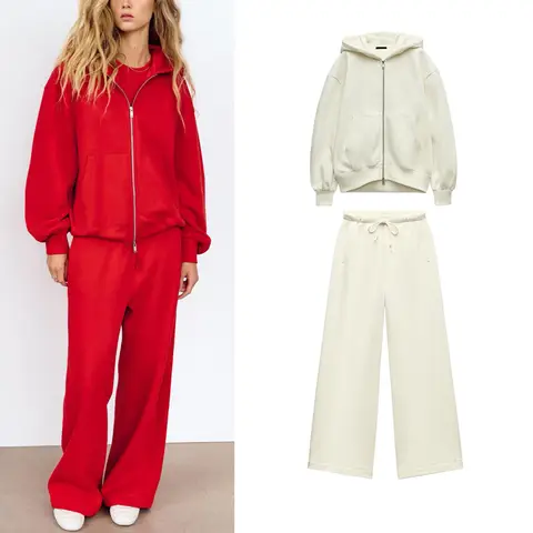 महिलाओं के लिए हाई वेस्ट वाइड लेग स्ट्रेट लेग पैंट ज़िपर के साथ लूज़ हुडी टू पीस सेट लॉन्ग स्वे कैज़ुअल स्पोर्ट्सवियर 8 best sales महिलाओं के ट्रैकसूट - №2