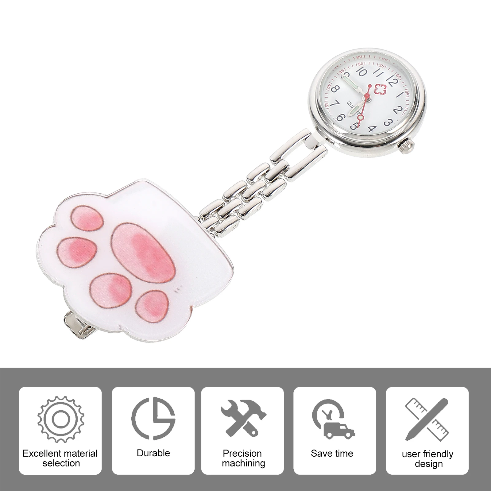 Cat Paw Cartoon Pocket Watch Stainless Steel Clear Numbers Cartoon Chest Watch for Nurses Doctors Students Gifts