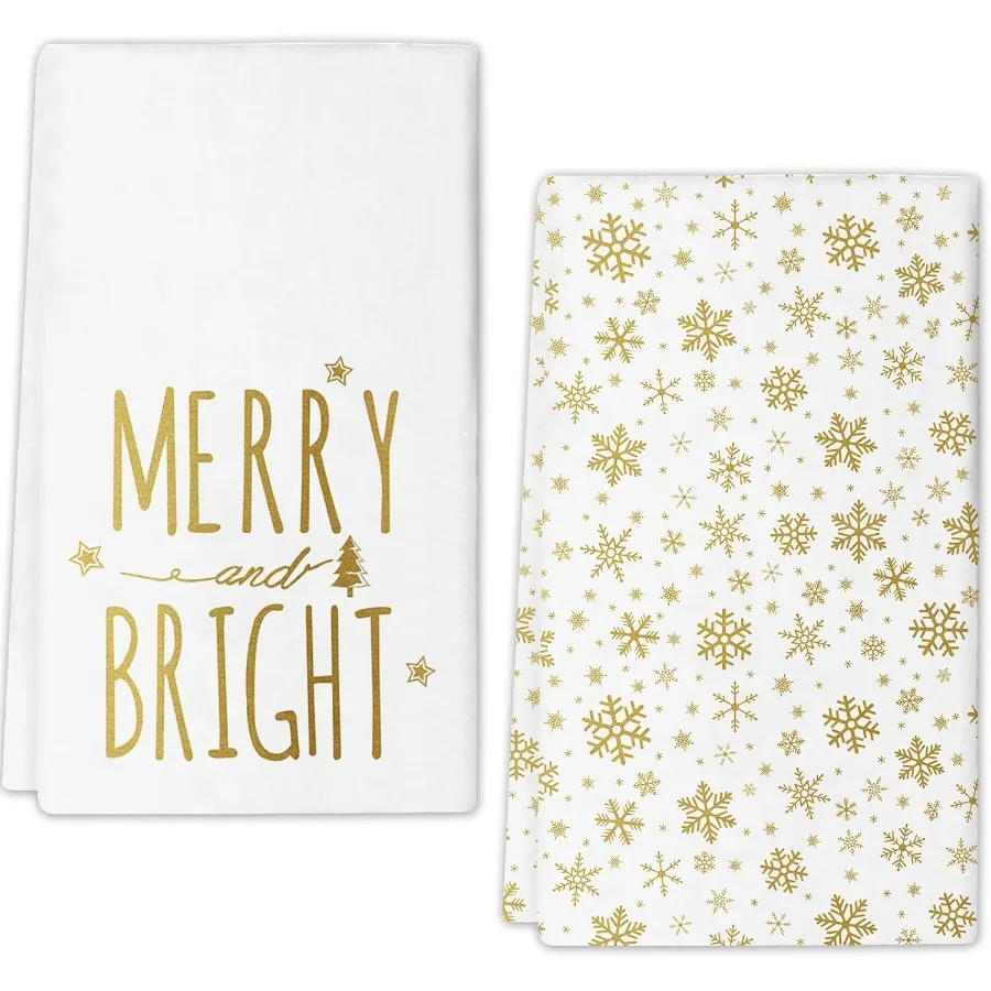 

Золотые рождественские кухонные полотенца Веселый и яркий рождественский декор для кухни Набор из 2 кухонных полотенец 16x27 Ih Seasol для сушки посуды Go