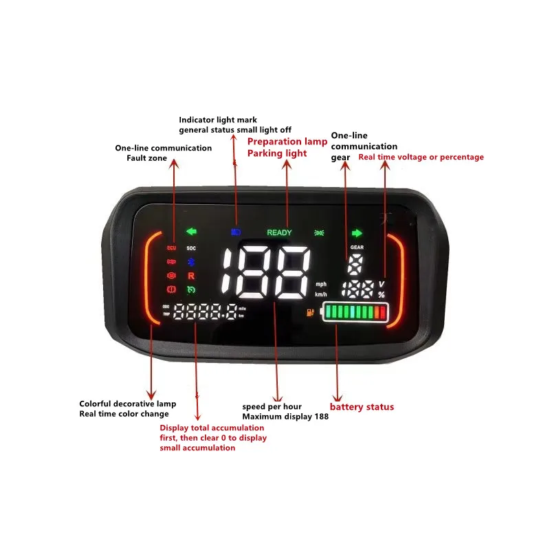 Electric Vehicle Meter LED Display Screen 3-digit Intelligent Electric Universal Instrument
